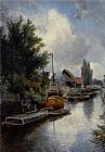 Delft Paintings - Chantier naval au bord de la Schie pres de Delft by Johan Barthold Jongkind